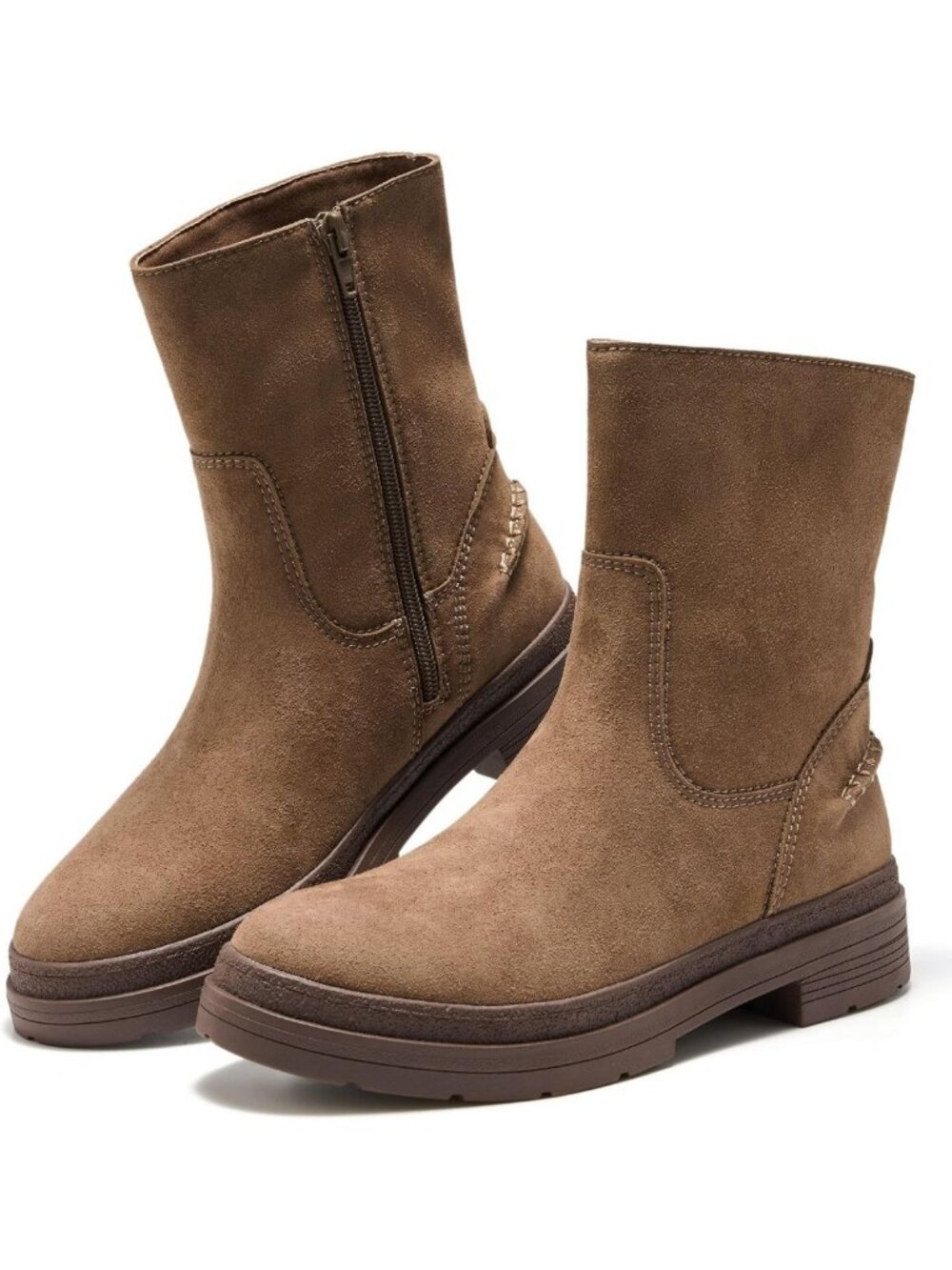 Stylish 100% Genuine Leather Mid Calf Heeled Boots for Women - Chic & Versatile